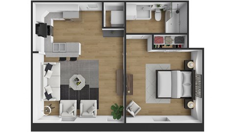 a floor plan of a bedroom with a bathroom and a living room